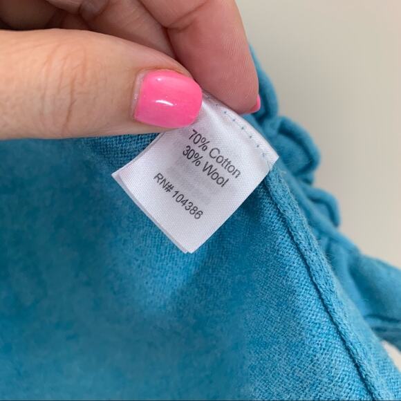 Garnet Hill Wool Blend Aqua Ruffle Neck Cardigan - Picture 3 of 6